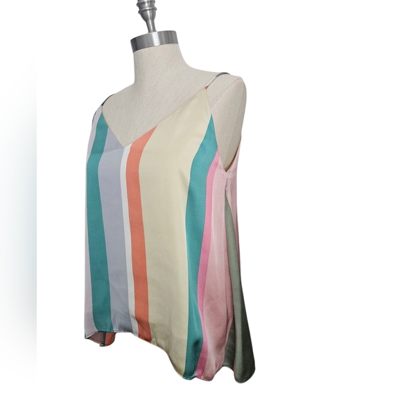 ZARA Multicolor Striped Spaghetti Strap Satin Top | SZ M - Picture 6 of 11